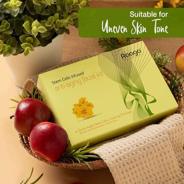 Raaga Professional Stem Cells Infused Anti Aging 6 Step Facial Kit | Evening Primrose, Swiss Apple Stem Cells | Youthful Radiance | All Skin Types (61 gm)